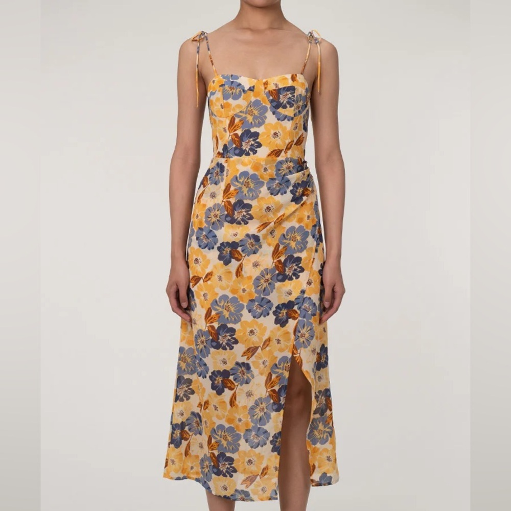 Gold and Blue Spaghetti Strap Midi Sundress for Cocktail Events